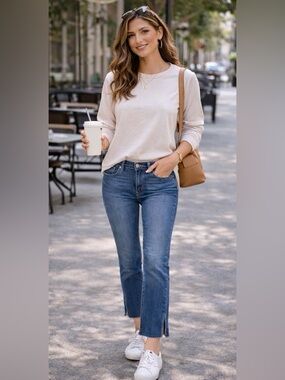 Zara High Rise Slim Crop Jeans  Minimal Chic Ankle Slit Denim Blogger Style
